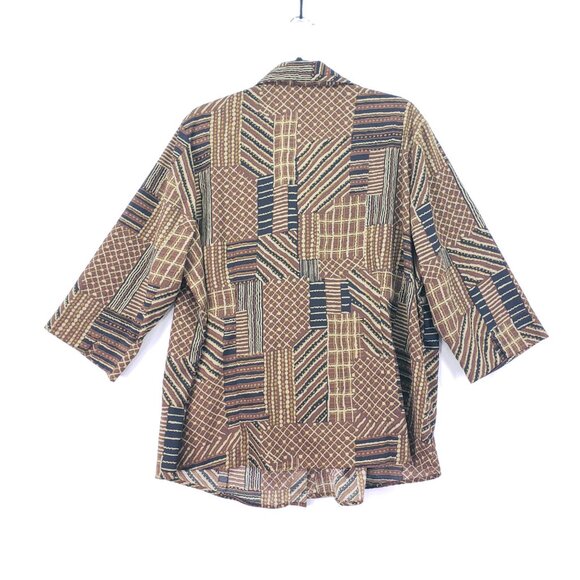 Club Z Collection Brown Geometric Fun Pattern Collar Button Down Blouse Size 1X - Picture 12 of 14